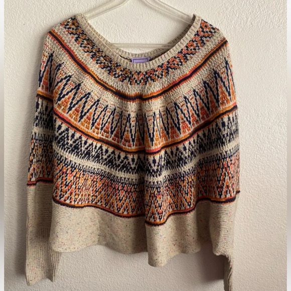 Michelle Nicole Nordic Wool Blend Tribal Sweater Poncho Boho Southwest M - Picture 2 of 12